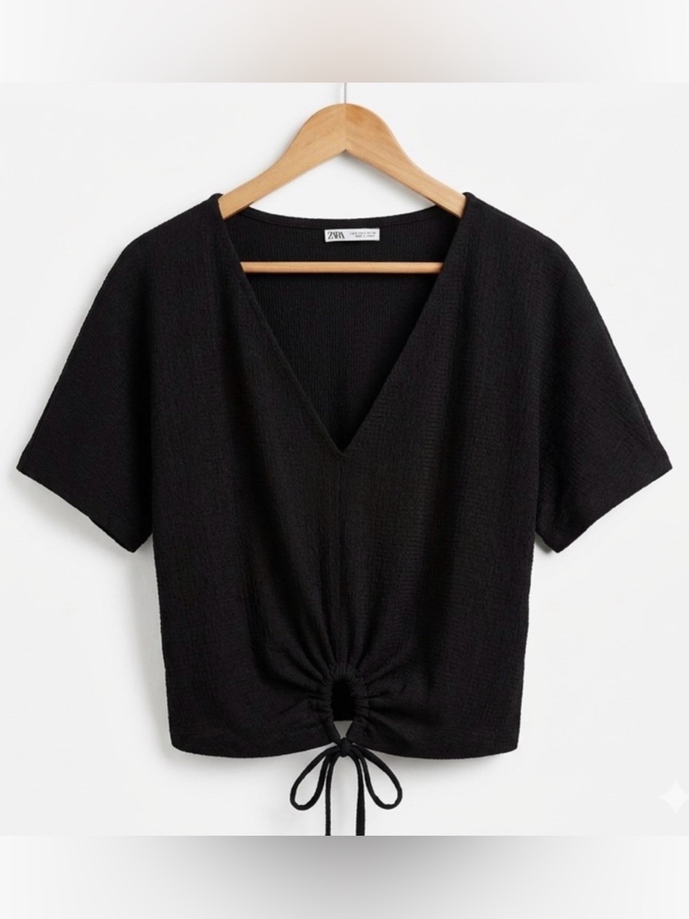 Zara | Black Cropped V-Neck Top, S